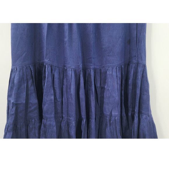 Lilly Pulitzer 100% Silk Blue Drop Waist Navy Casual Skirt Size 6 Tiered Crinkle - Picture 4 of 10